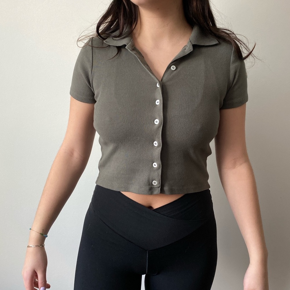 brandy melville green button up
